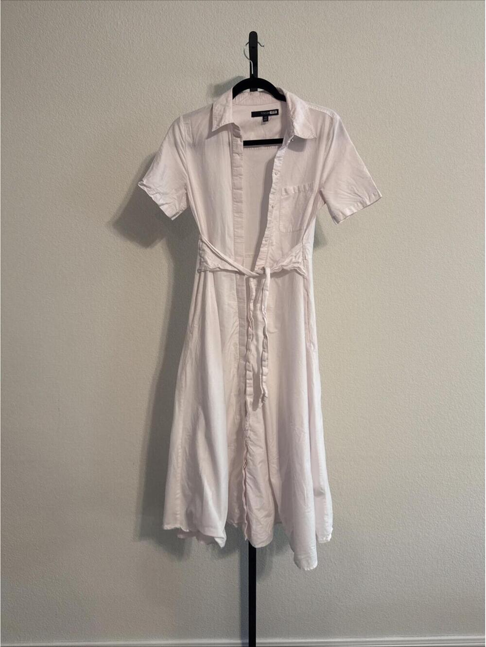 Toccin Womens Shirt Dress White 100% Cotton Collared Long Sleeve Button Size XS